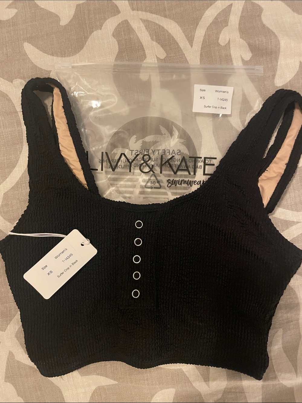 A&K Ava Black Smocked Crop Swim Top